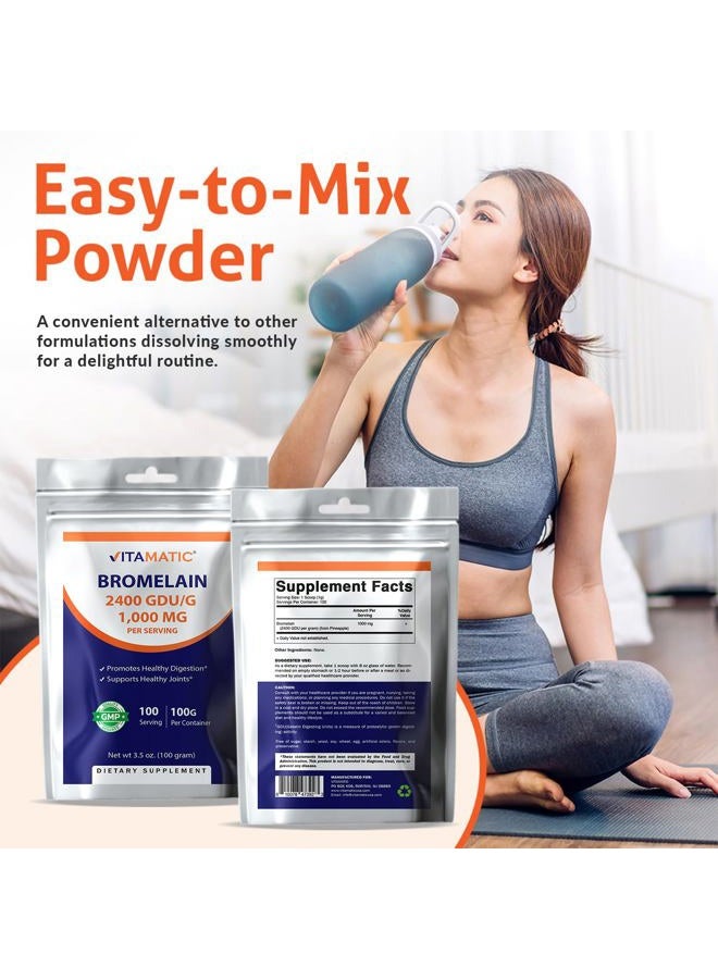 Vitamatic Bromelain Powder 1000mg per Serving - 2400 GDU/g, Proteolytic Enzymes, Supports Digestion of Proteins, 100 Grams - 100 Servings (Scoop Included) - Image 3